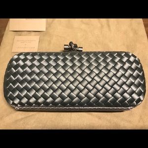 Bottega Veneta knot silk clutch bag with tags
